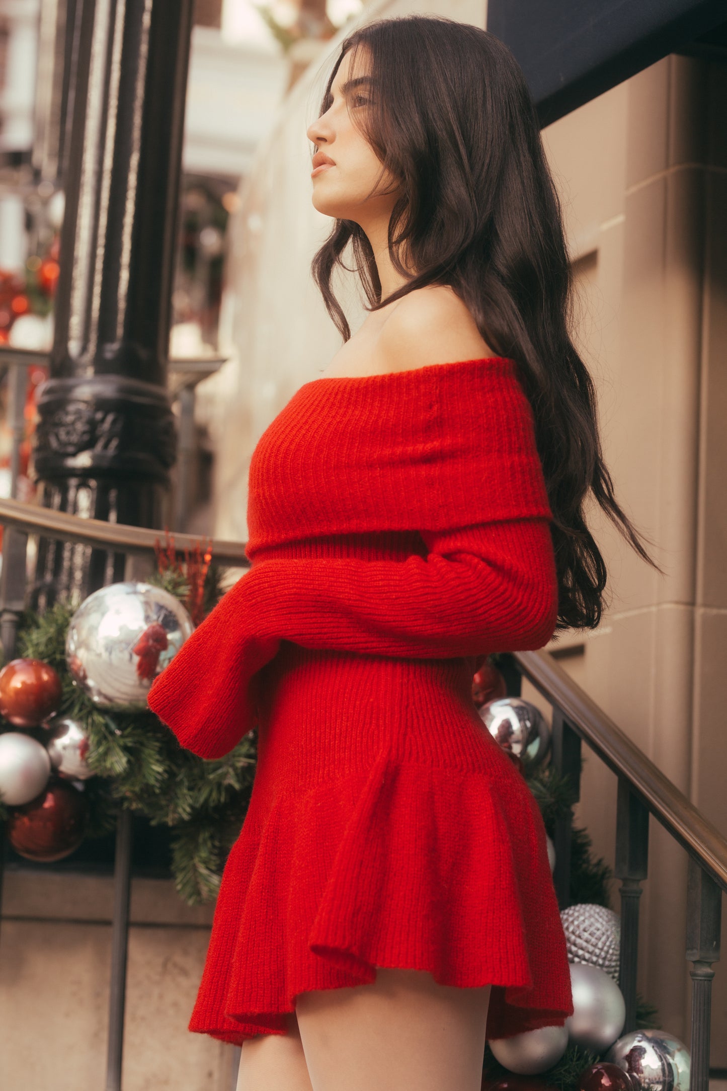 Lady in Red Knit Dress