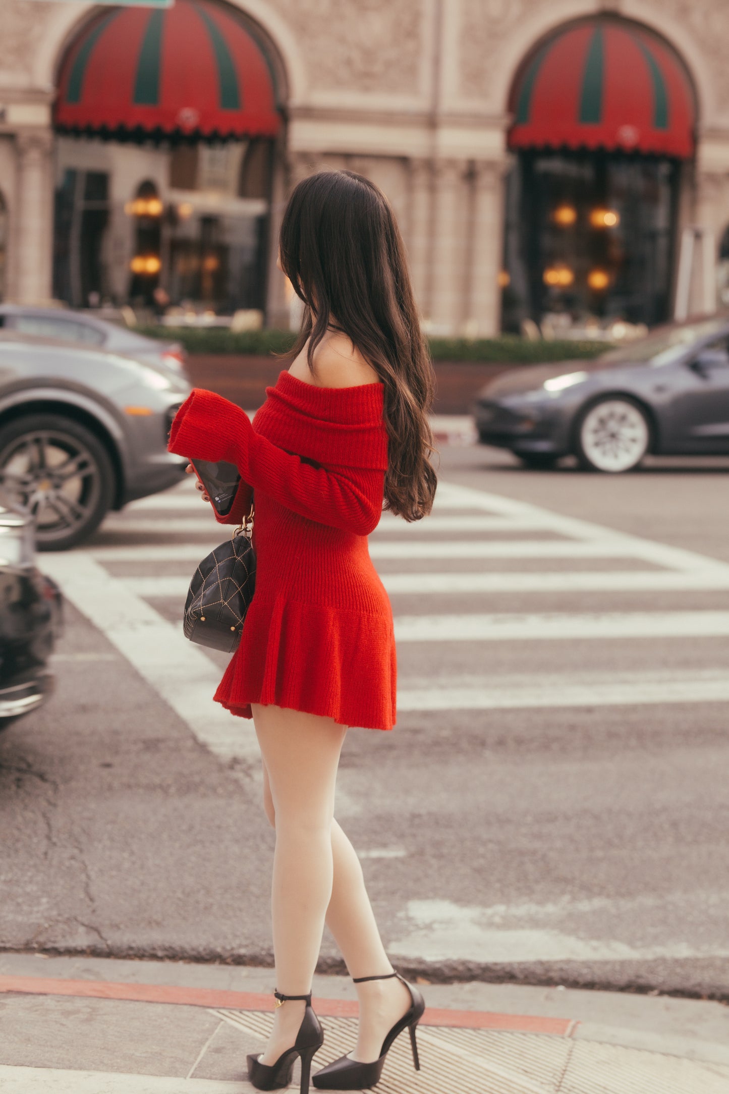 Lady in Red Knit Dress