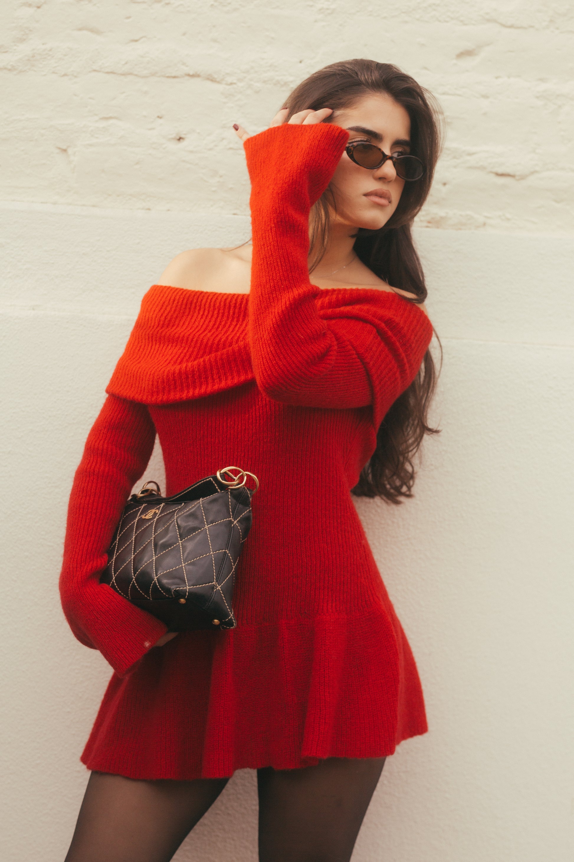 red knit dress outfit Gabriella Red Turtleneck Dress - S Size - Women's Dresses