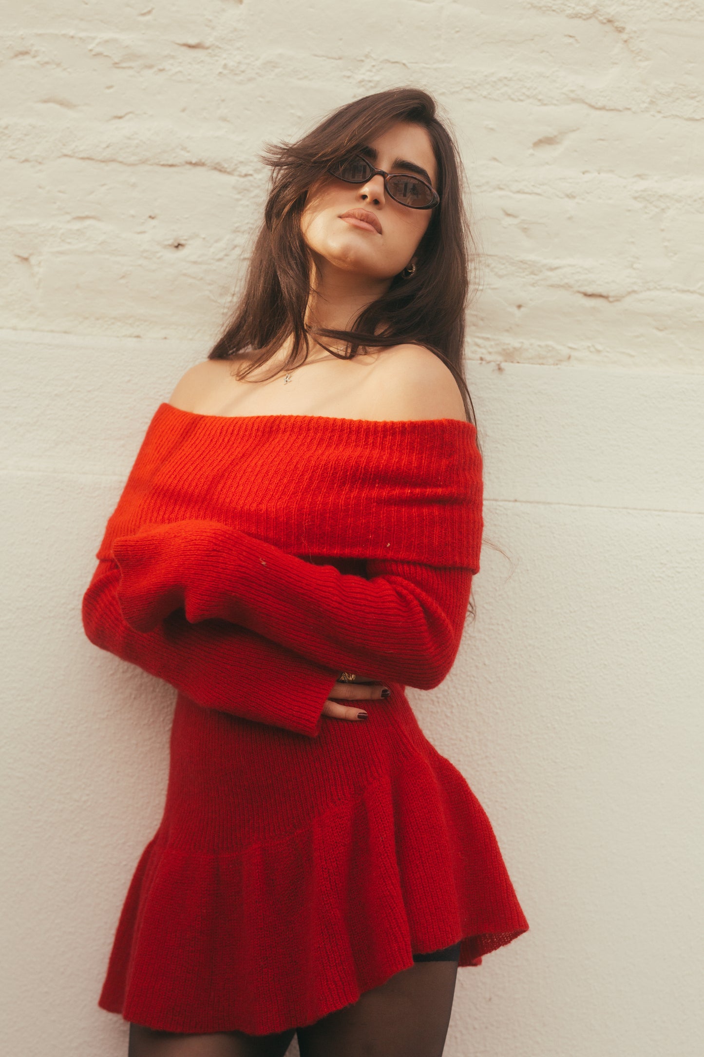 Lady in Red Knit Dress